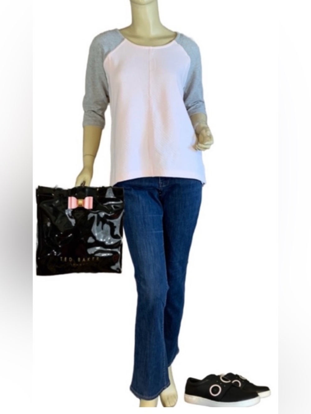 KENAR PINK & GRAY WAFFLE KNIT & MESH SWEATSHIRT (S)